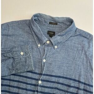 J.Crew Chambray Shirt Mens XL Slim Fit Blue Striped Cotton Button Down Denim